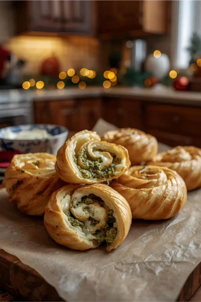 Pesto and Mozzarella Puff Pastry Spirals