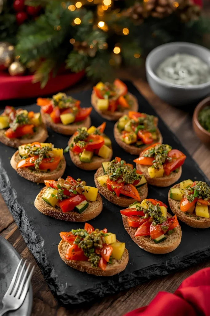 Roasted Veggie Crostini with Pesto