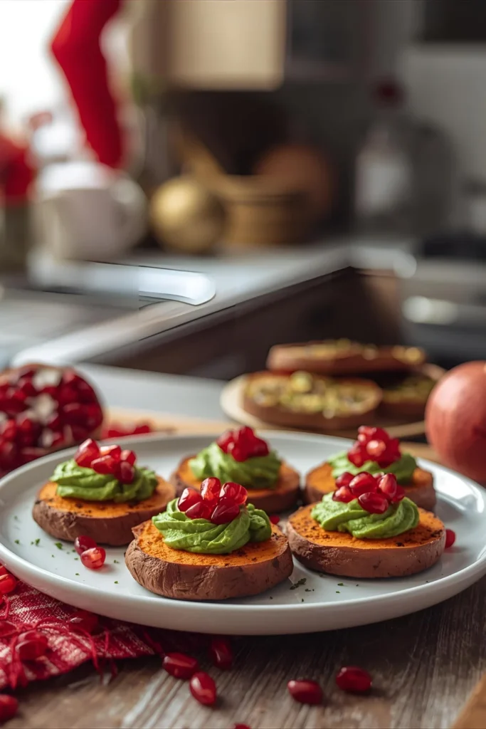 Sweet Potato Rounds with Avocado and Pomegranate