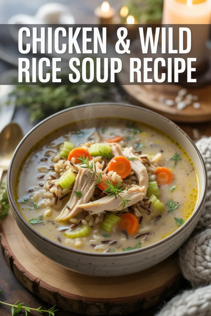 Chicken Wild Rice Soup in a bowl pin