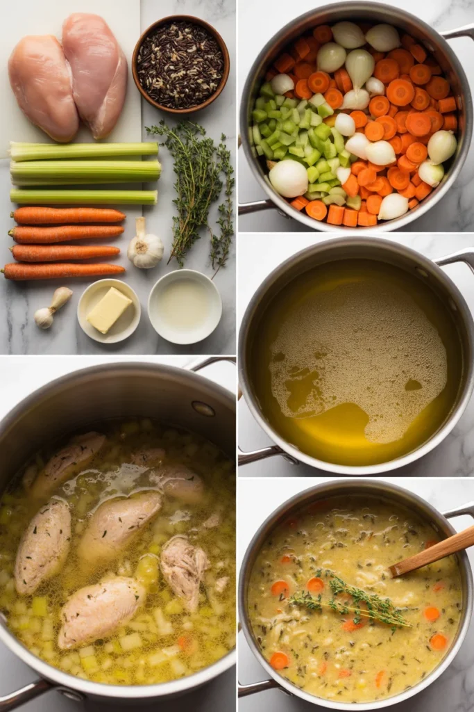 Chicken Wild Rice Soup in a bowl steps