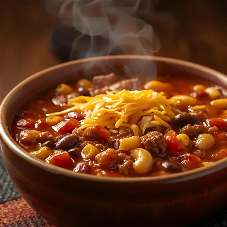 Chili Mac Soup in a bowl