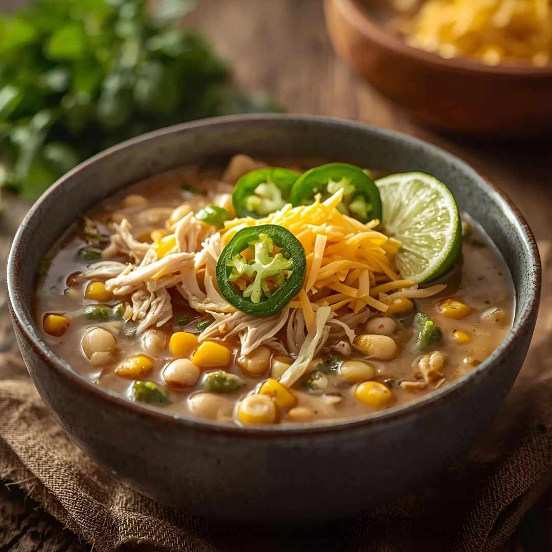 White Chicken Chili Soup in a bowl