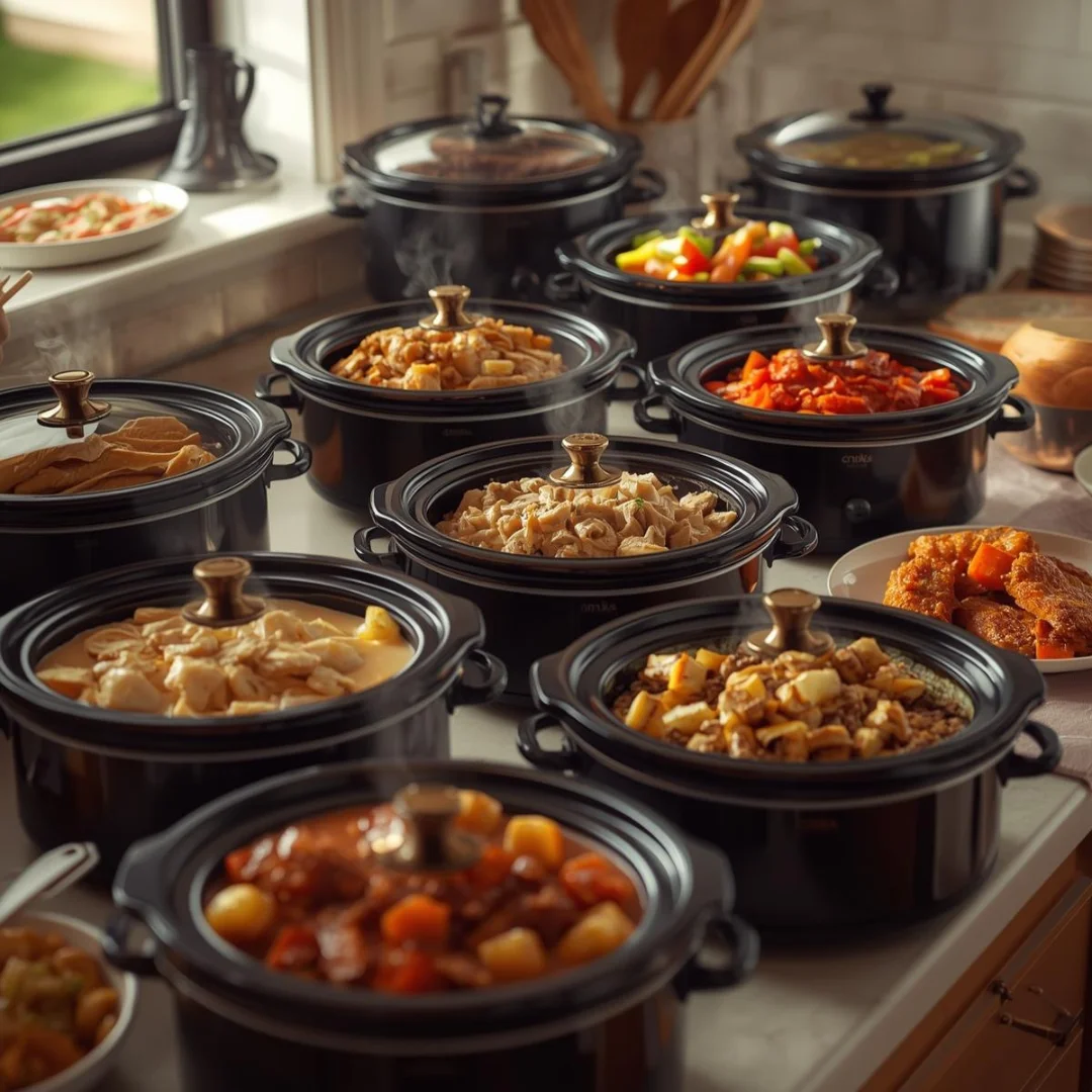 crockpots and slow cookers on the counter