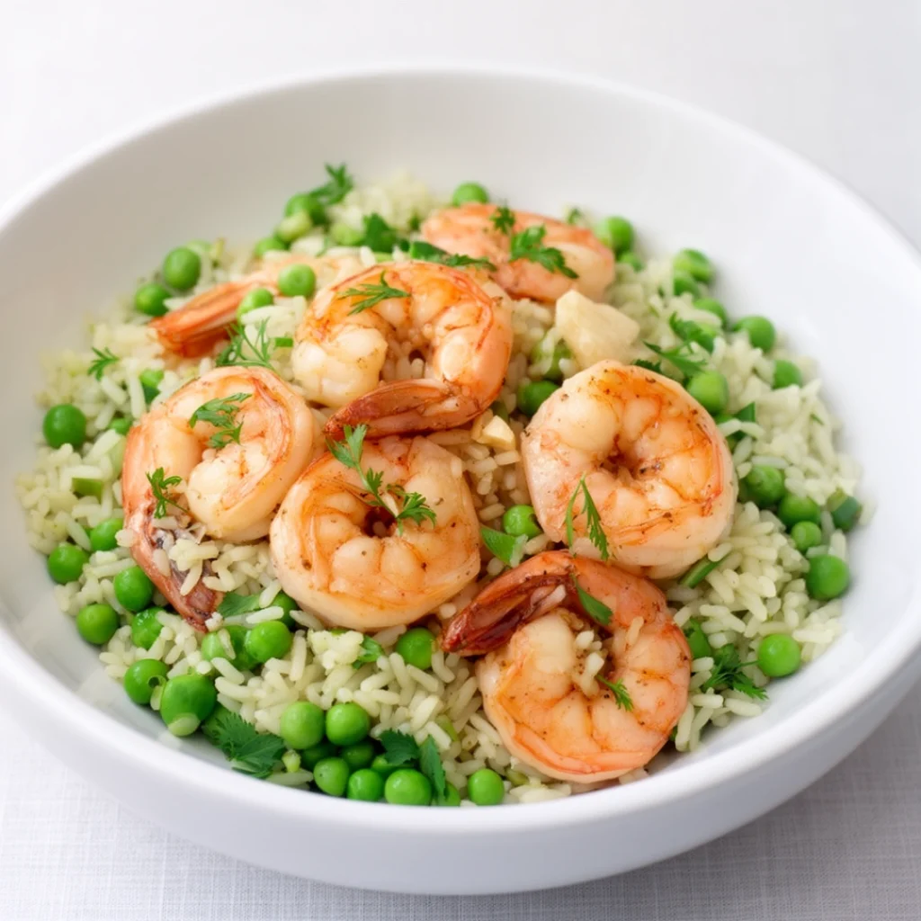 Garlic Shrimp with Spring Pea Rice