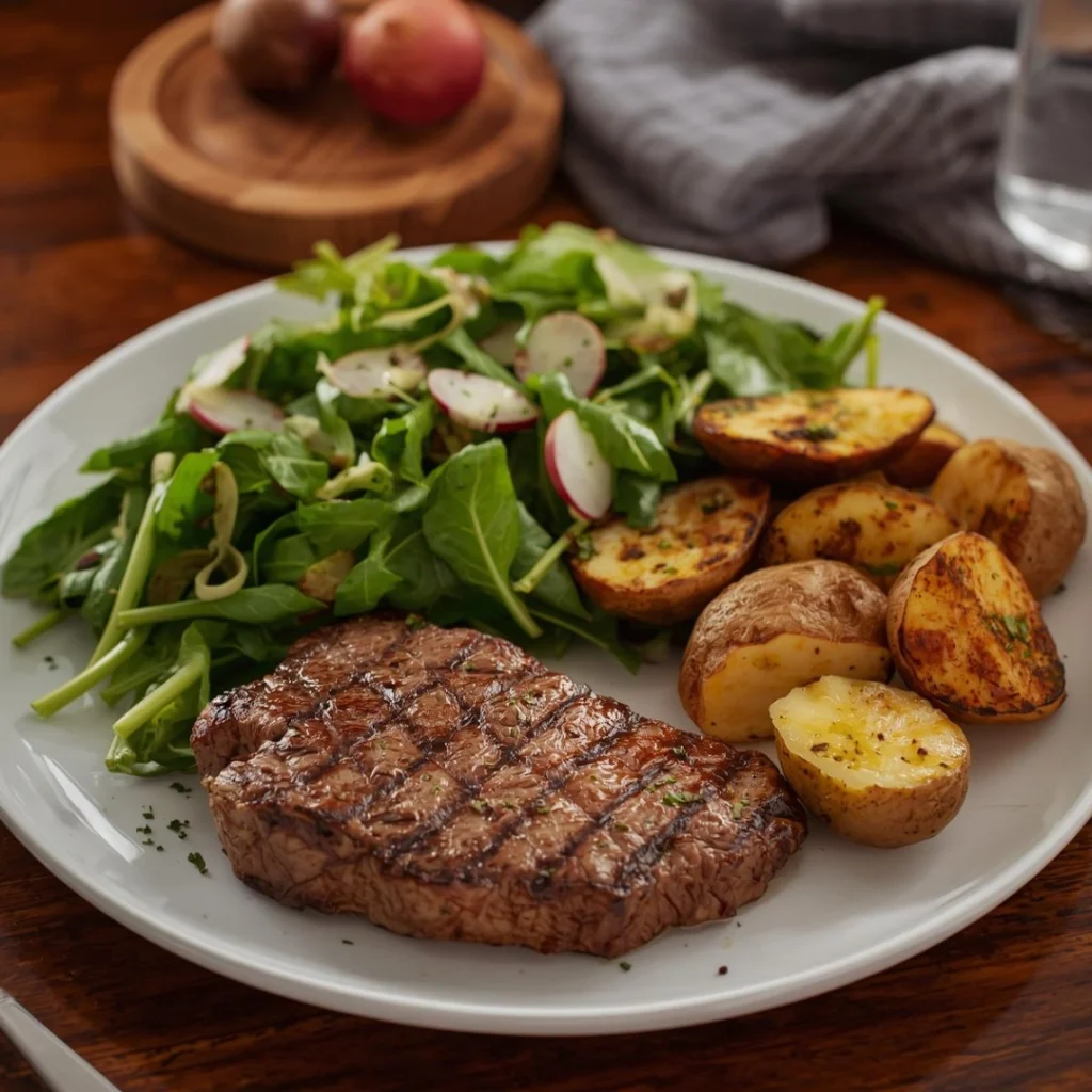 Steak Spring Greens Salad Roasted Potatoes