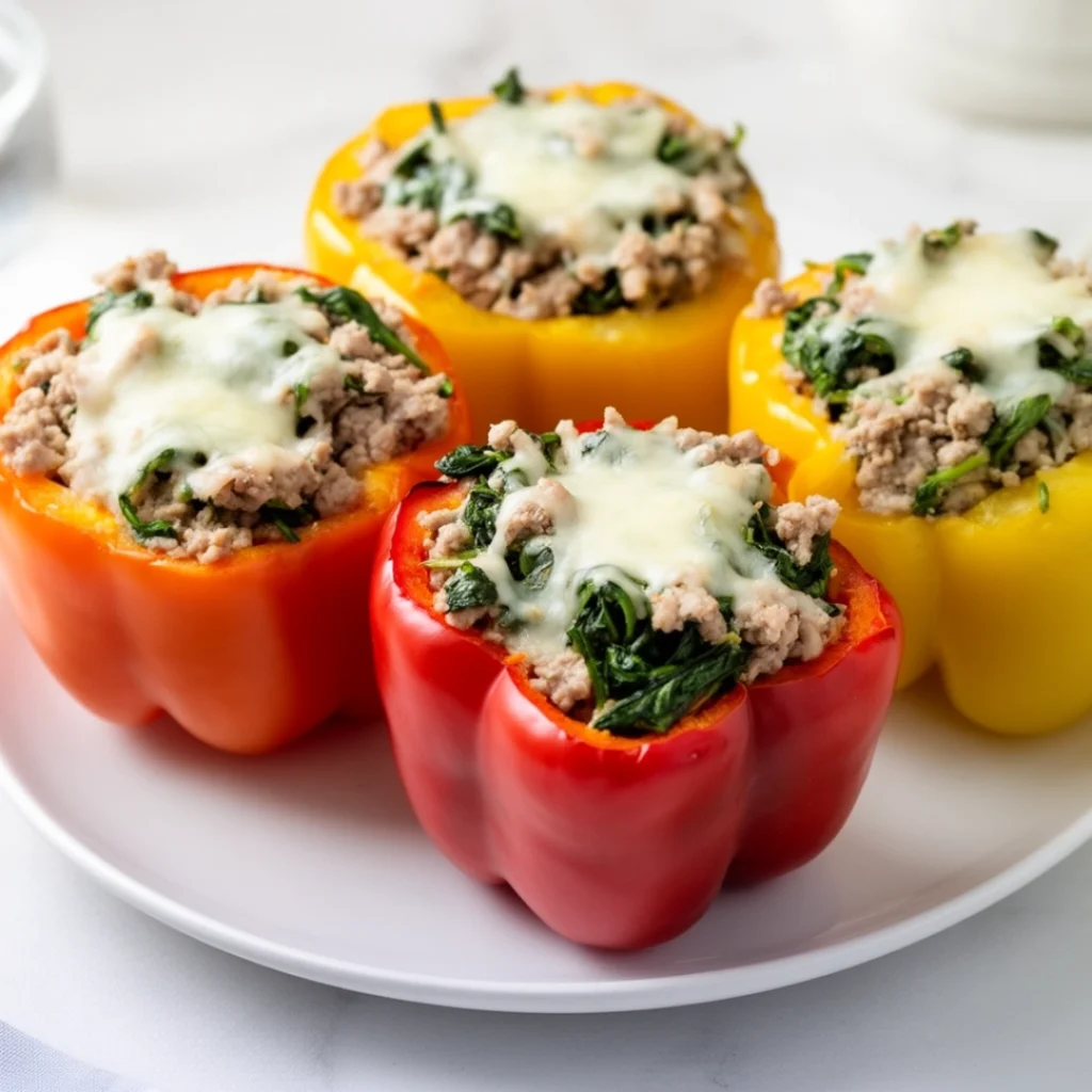 Turkey Spinach Stuffed Bell Peppers