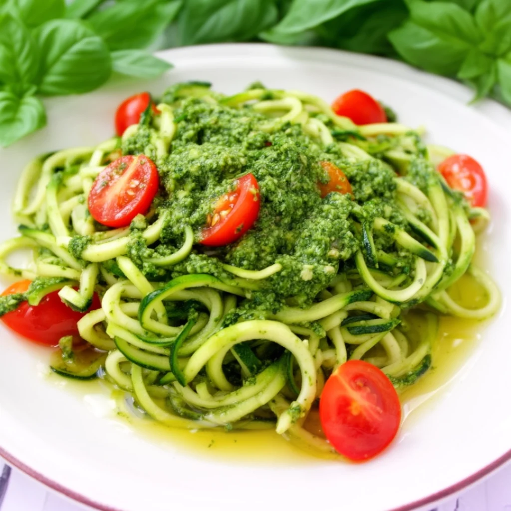 Zucchini Noodles with Pesto Cherry Tomatoes