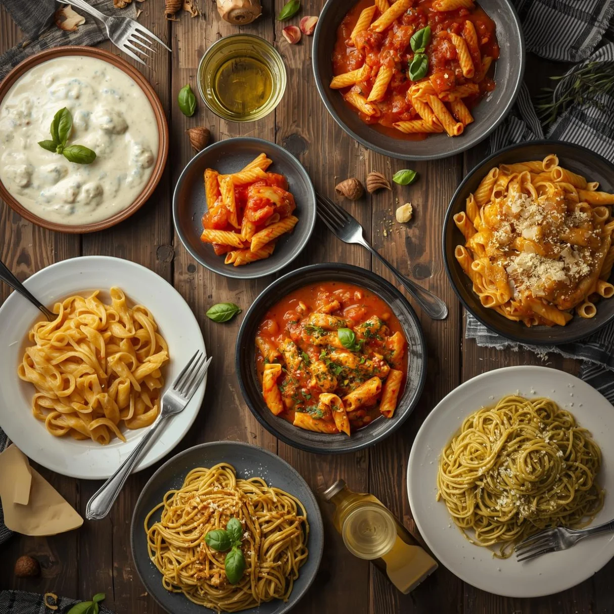 assorted pasta dishes