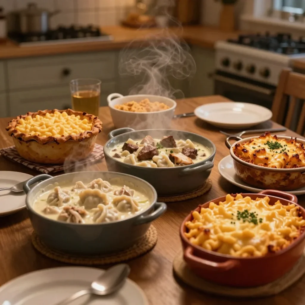 cozy comfort-food dinner table