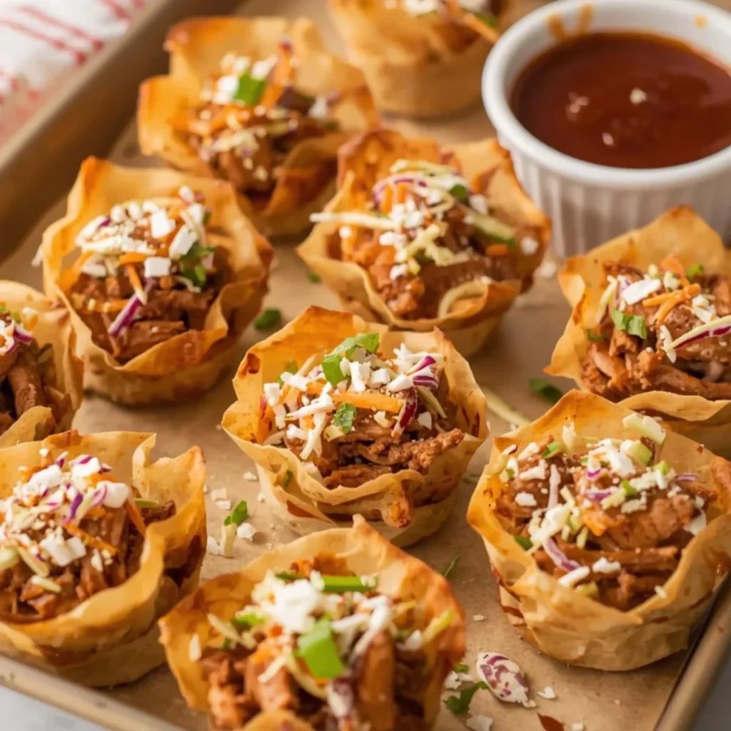 BBQ Pulled Chicken Spring Roll Cups