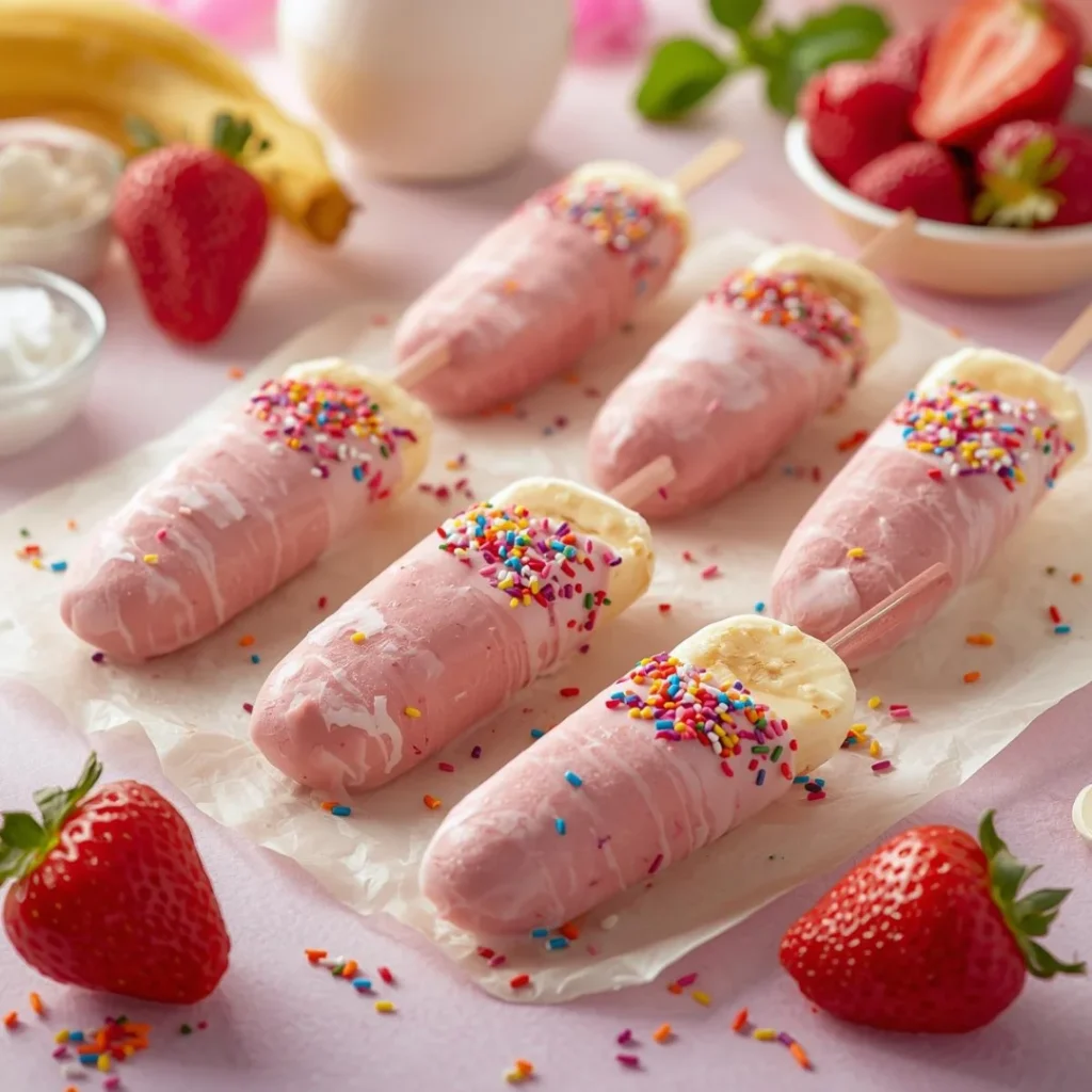 Banana Strawberry Yogurt Pops