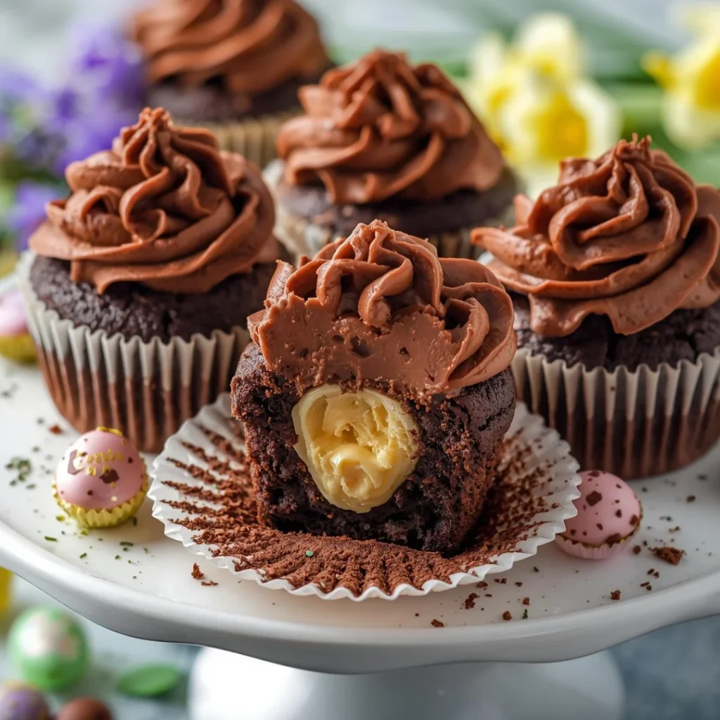 Cadbury Egg Stuffed Easter Cupcakes