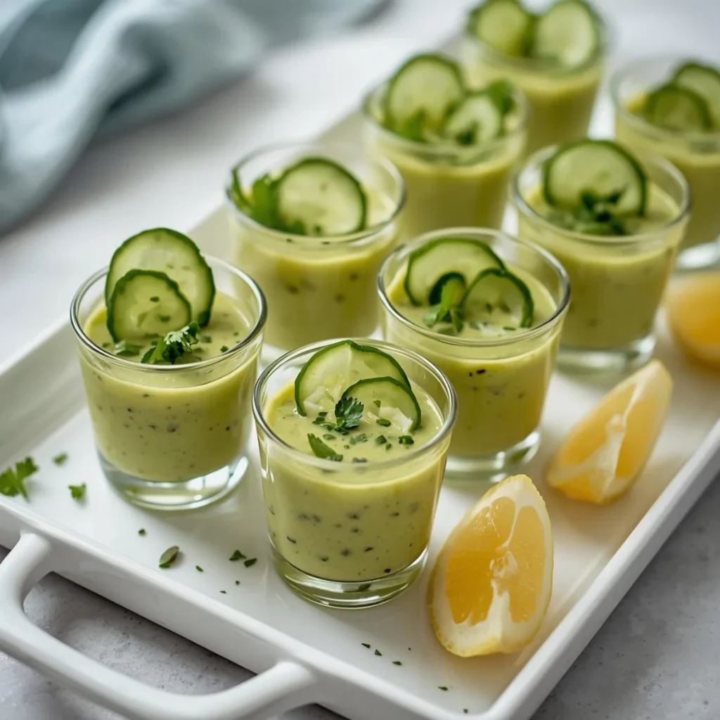 Chilled Cucumber Avocado Soup Shooters