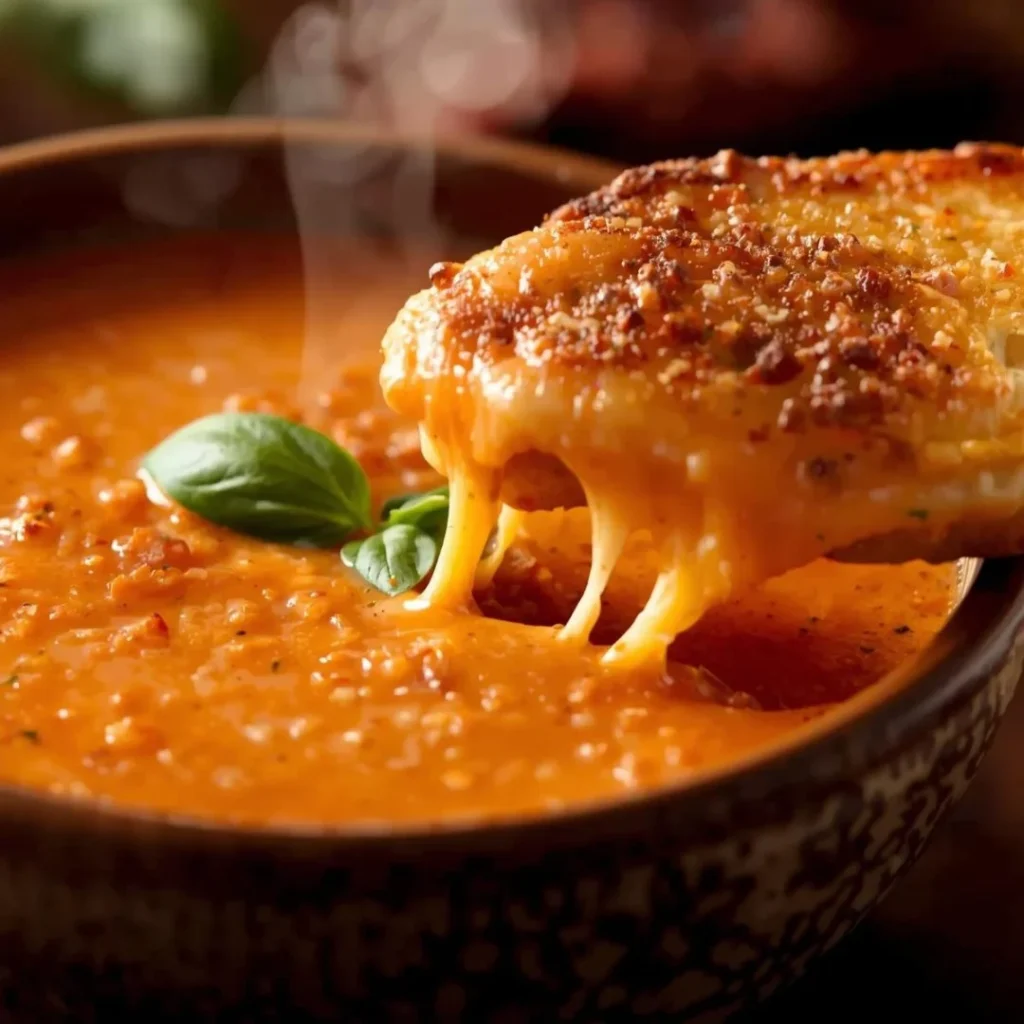 Creamy Tomato Basil Soup with Grilled Cheese