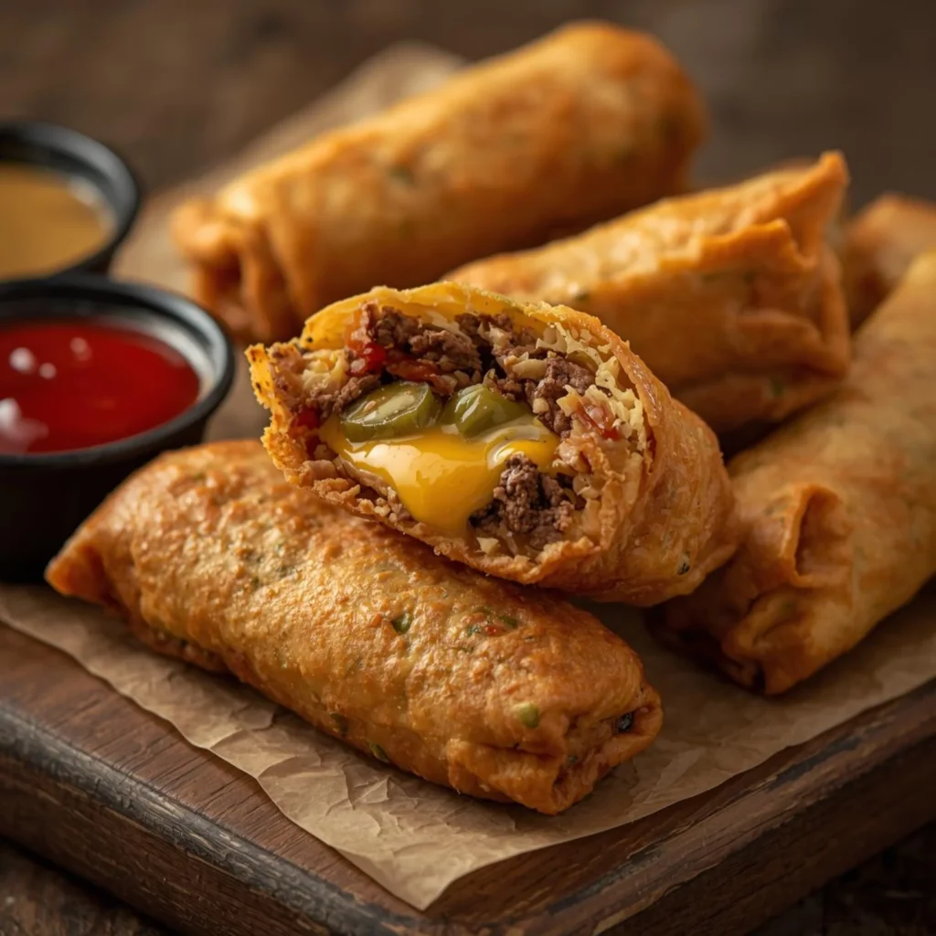 Crispy Cheeseburger Spring Rolls