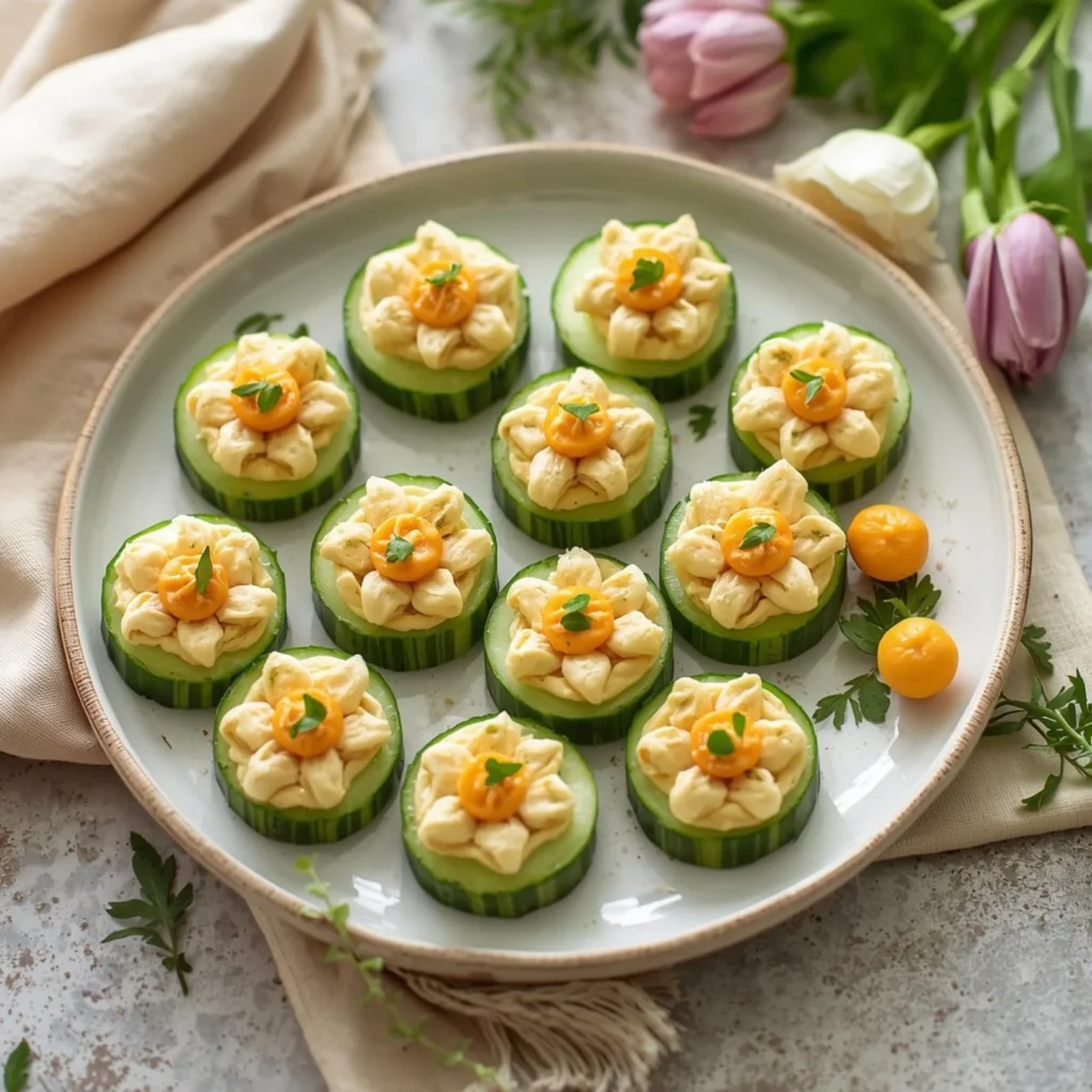 Cucumber Hummus Flower Bites