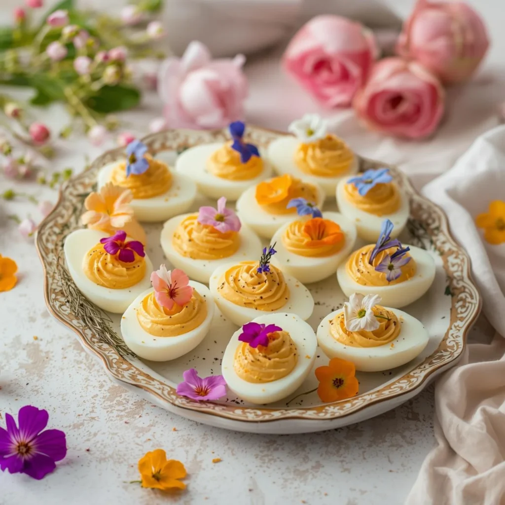 Deviled Eggs with Edible Flowers