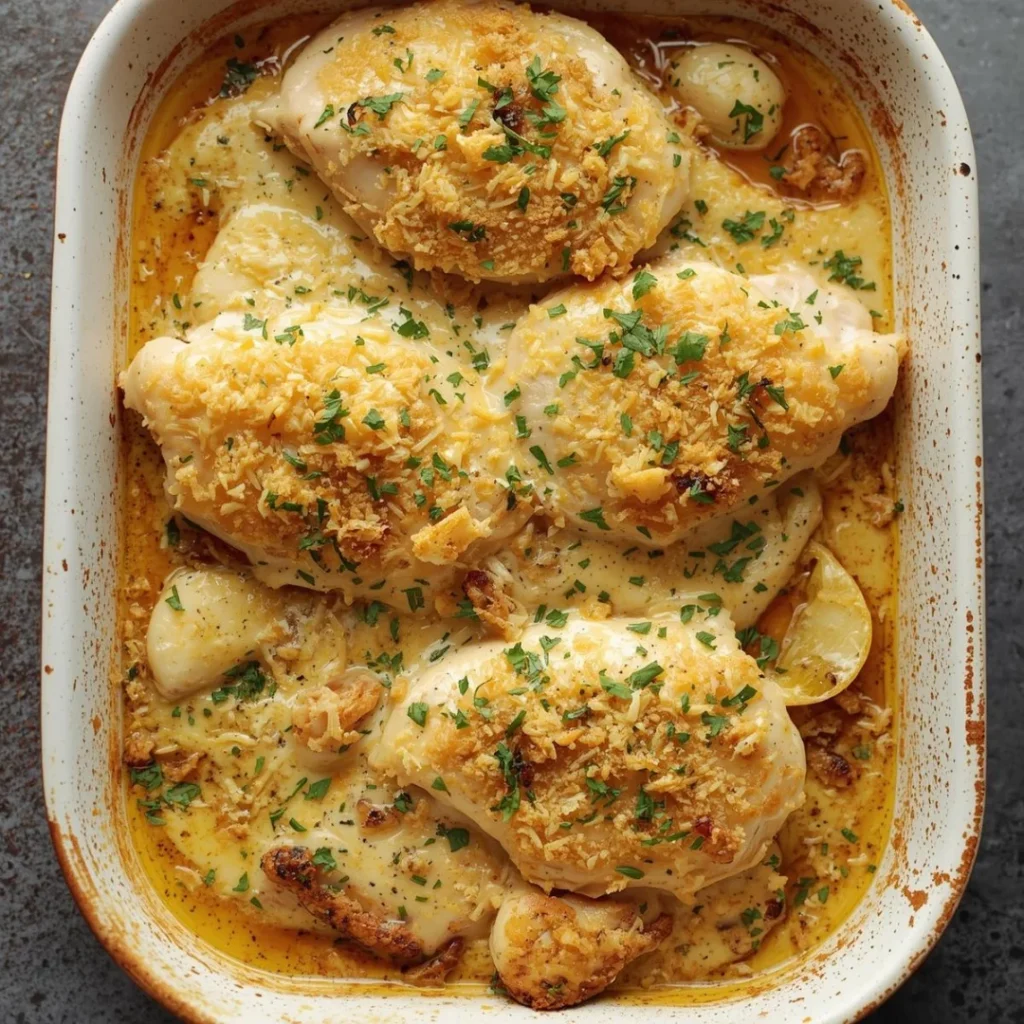 Dump and Bake Garlic Parmesan Chicken
