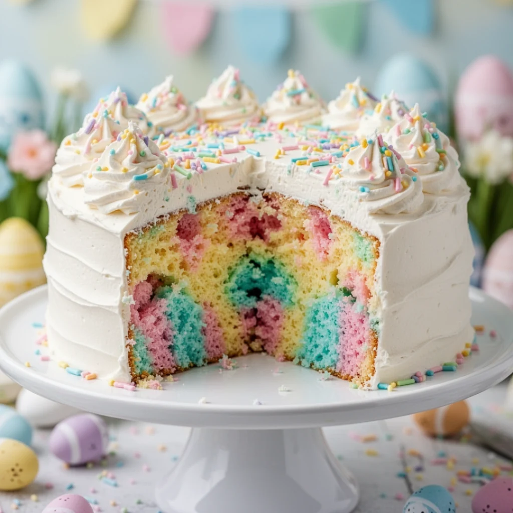 Easter Poke Cake with Pastel Sprinkles