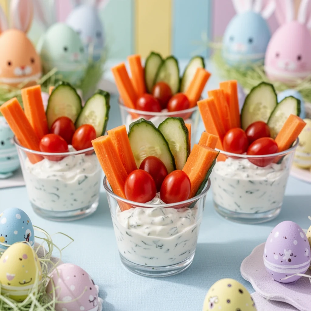 Easter Snack Cups with Veggies Dip