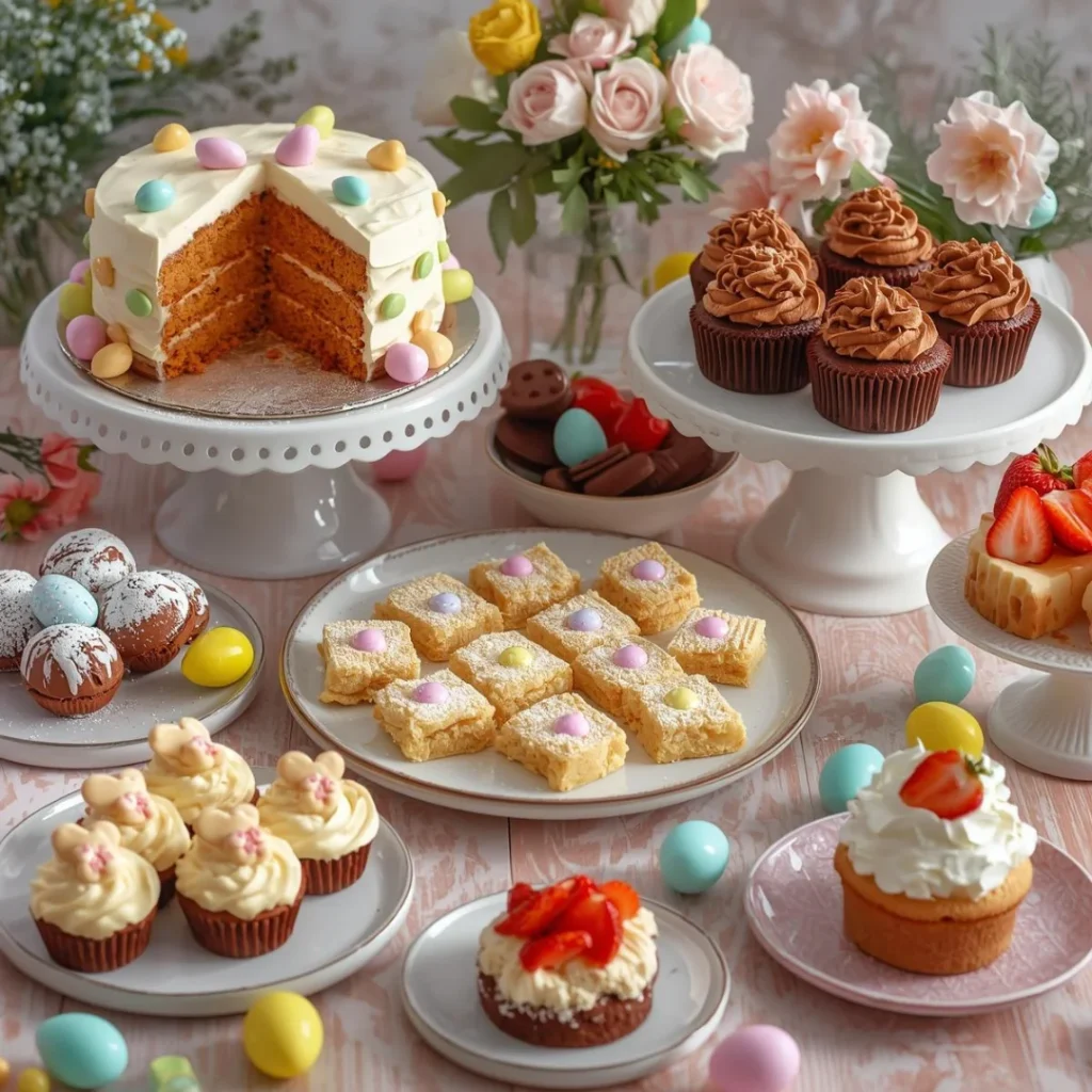 Easter dessert table featuring gluten free desserts