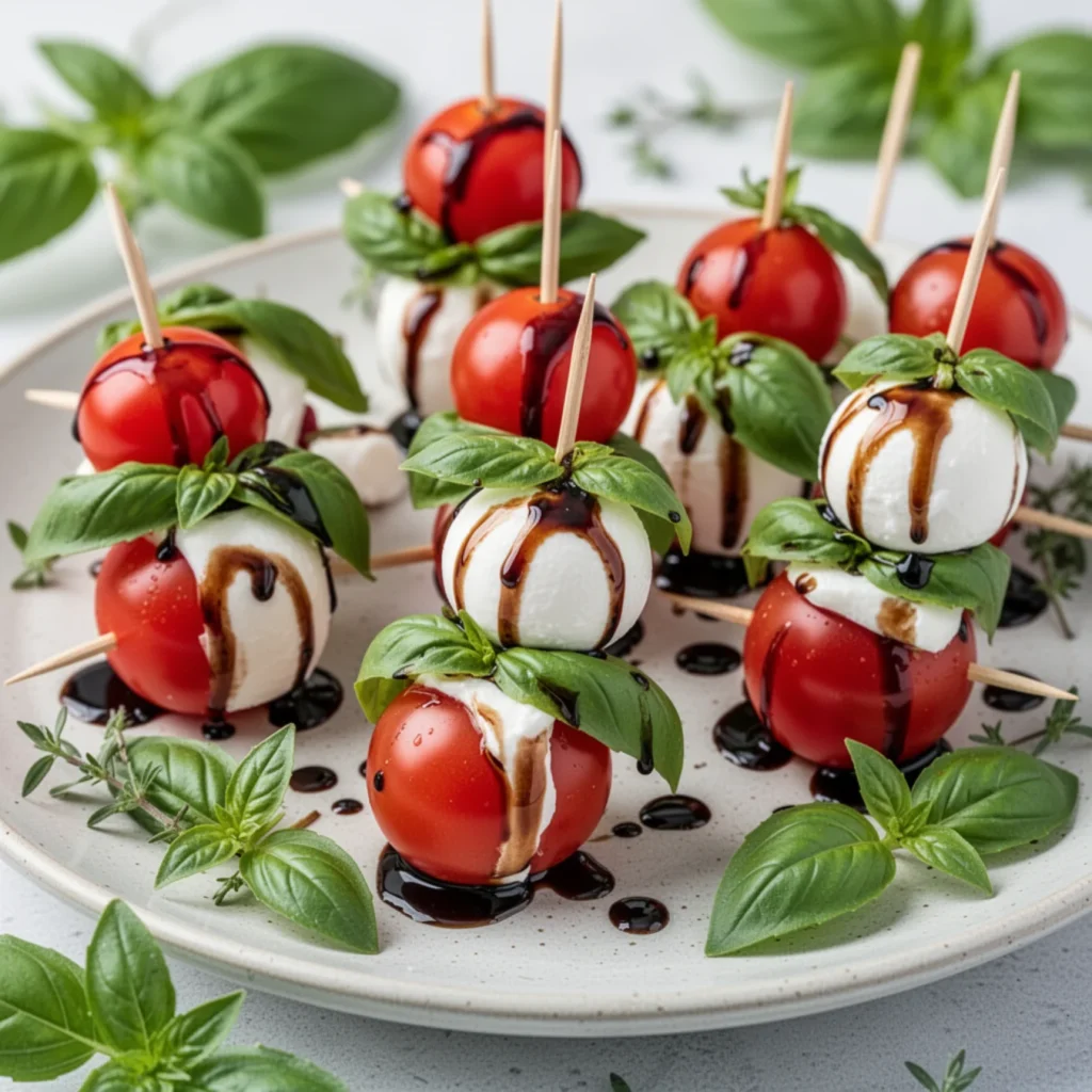 Mini Caprese Skewers Tomato Mozzarella Basil