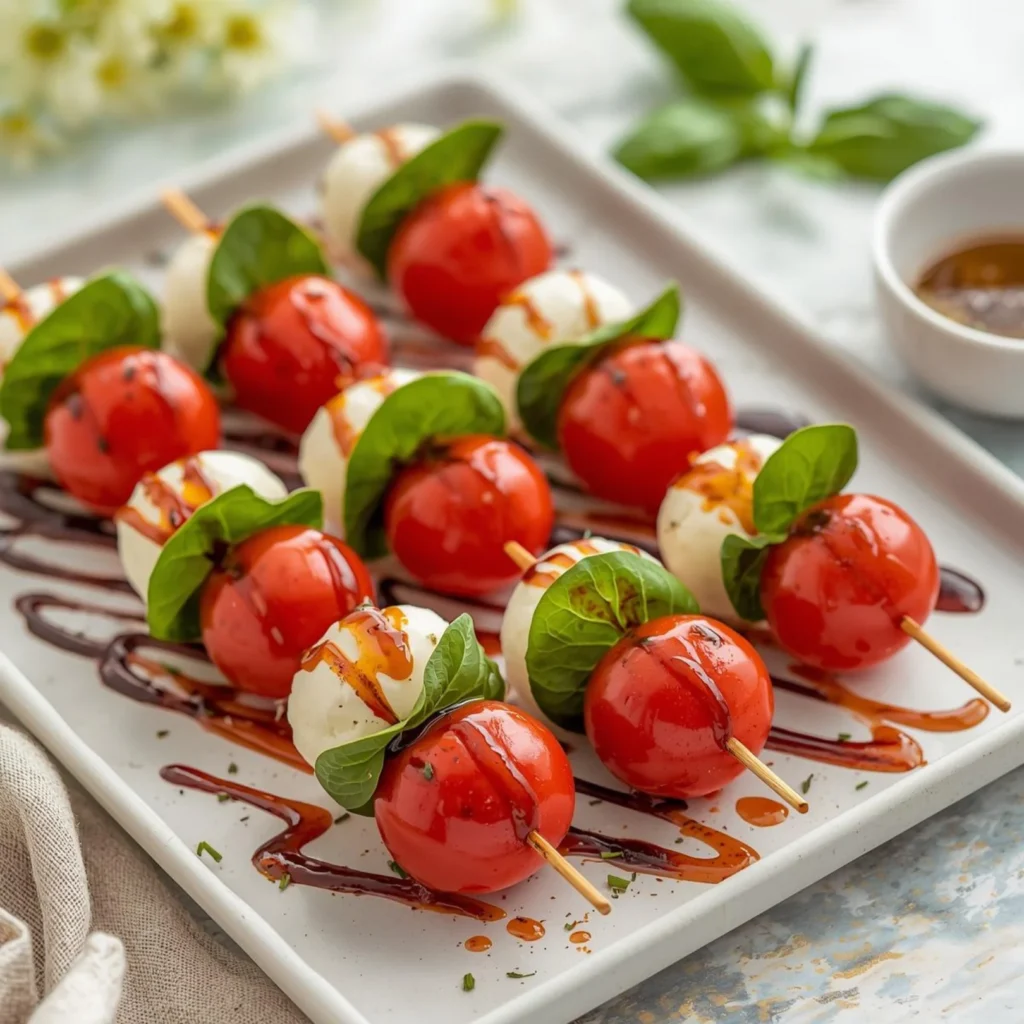 Mini Caprese Skewers with Balsamic Glaze