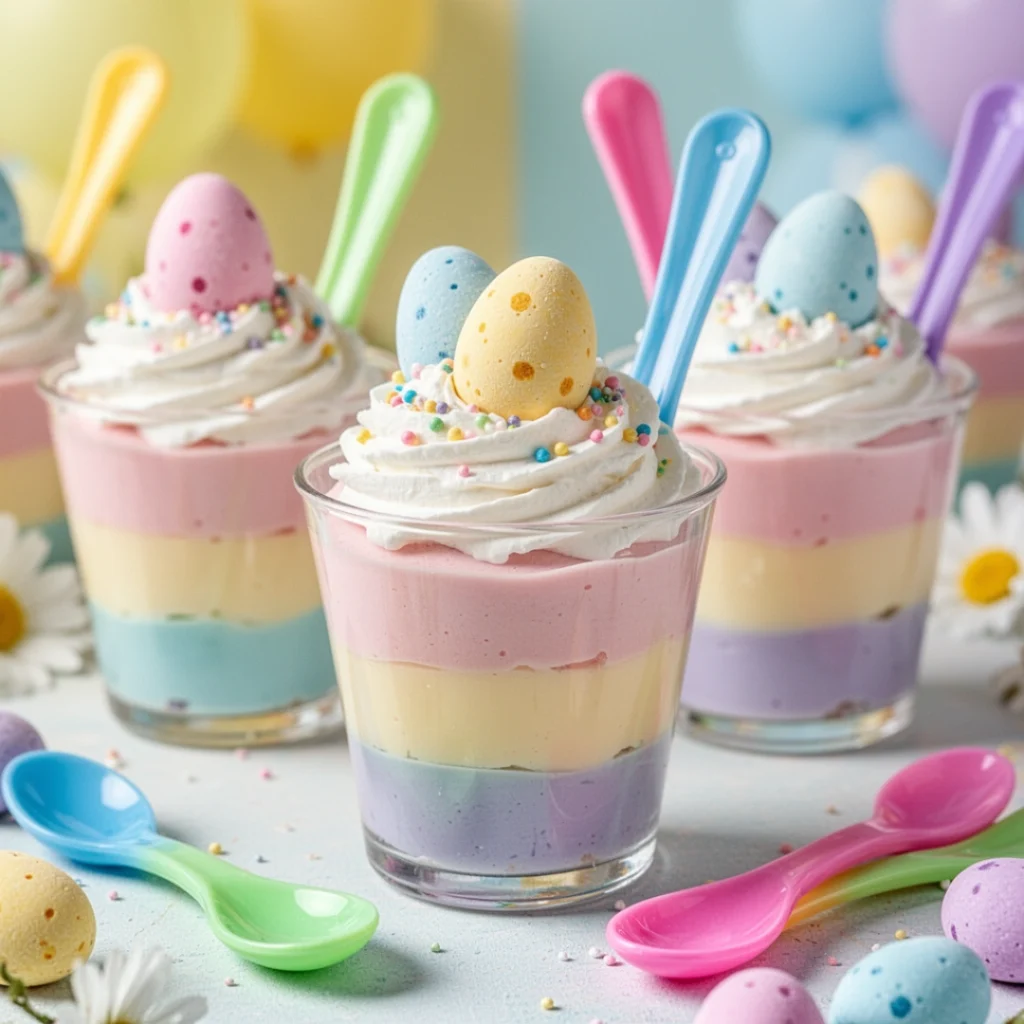 Pastel Pudding Cups with Candy Toppers