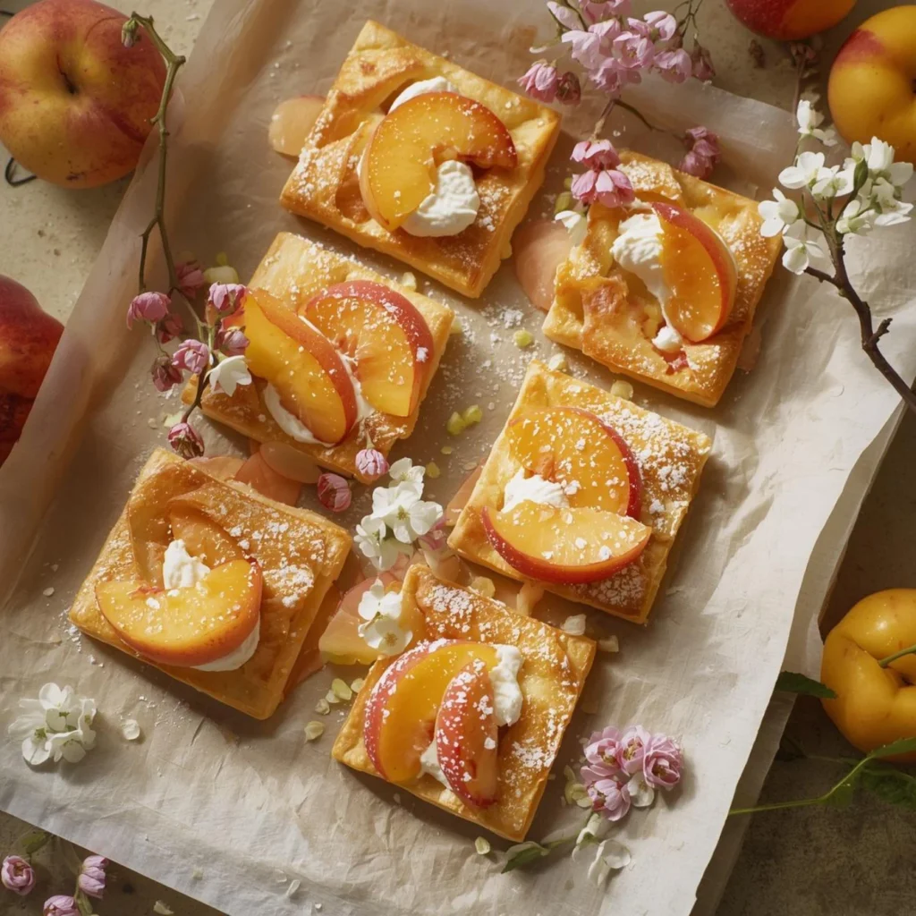 Peach Mascarpone Puff Pastry Squares