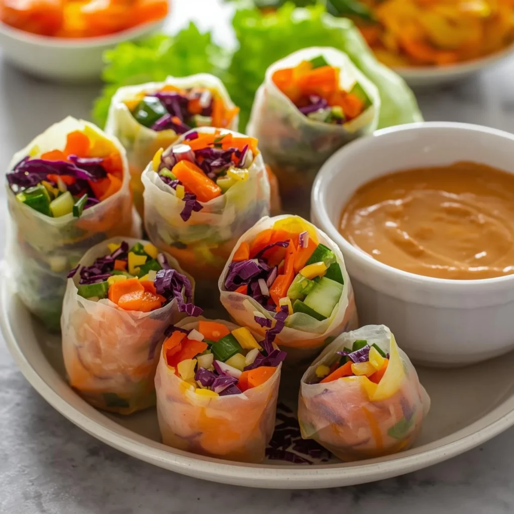 Rainbow Veggie Spring Rolls with Peanut Sauce