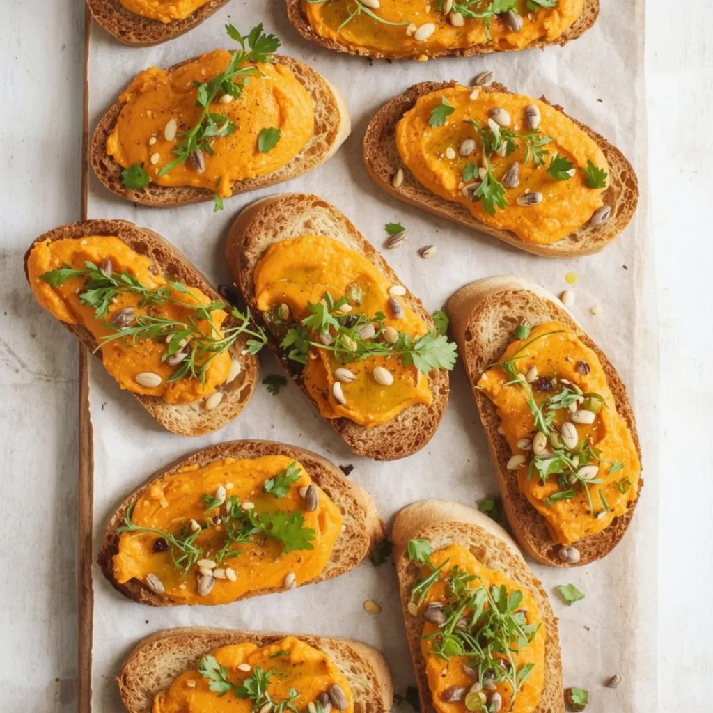 Roasted Carrot Hummus Crostini
