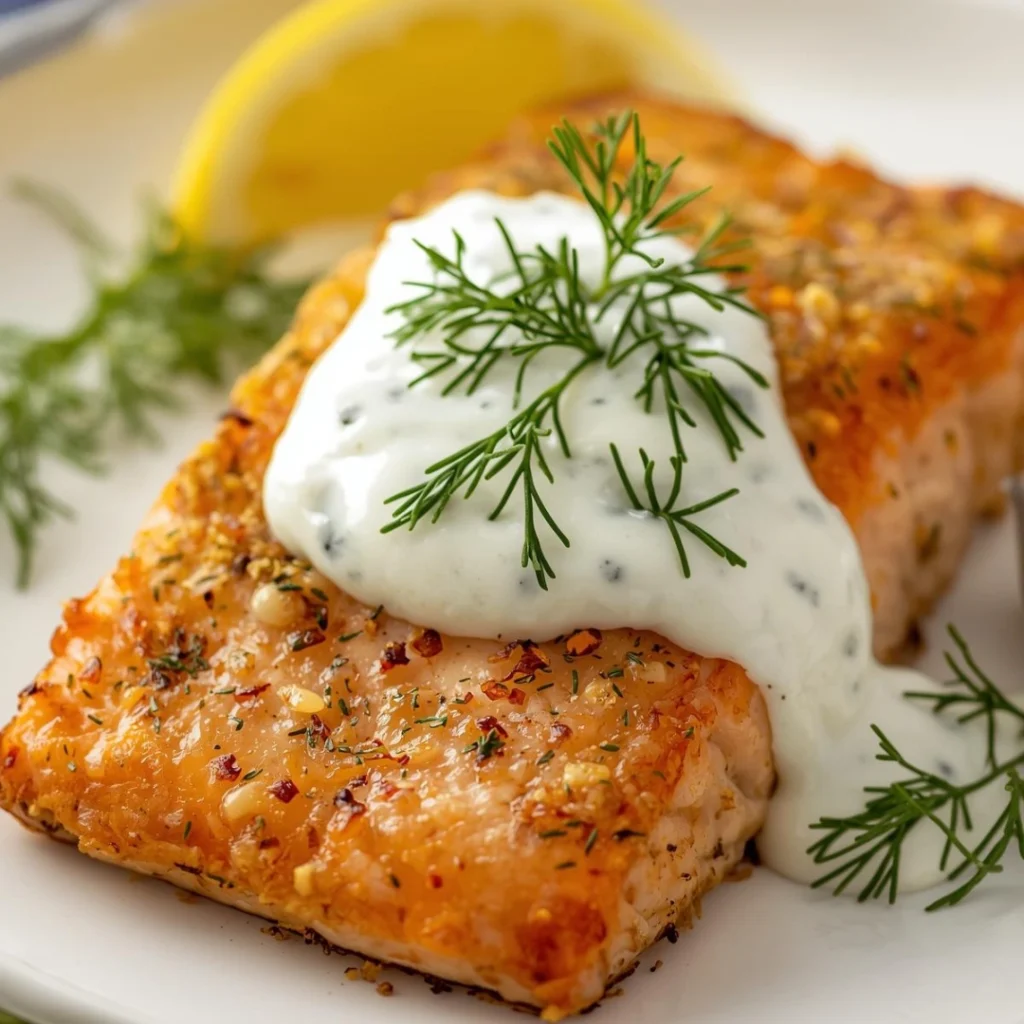 Salmon with Dill Yogurt Sauce