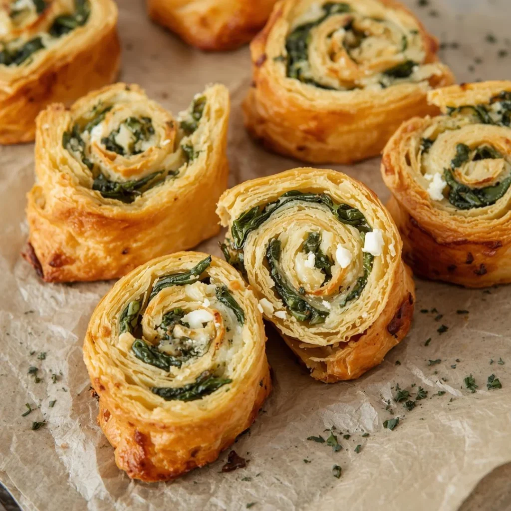 Spinach Feta Puff Pastry Pinwheels