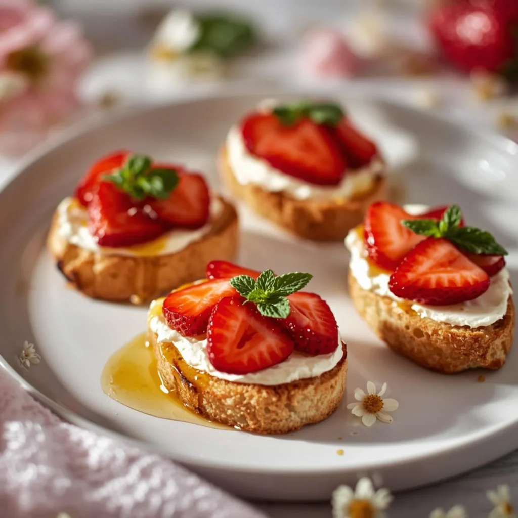 Strawberry Goat Cheese Crostini with Honey