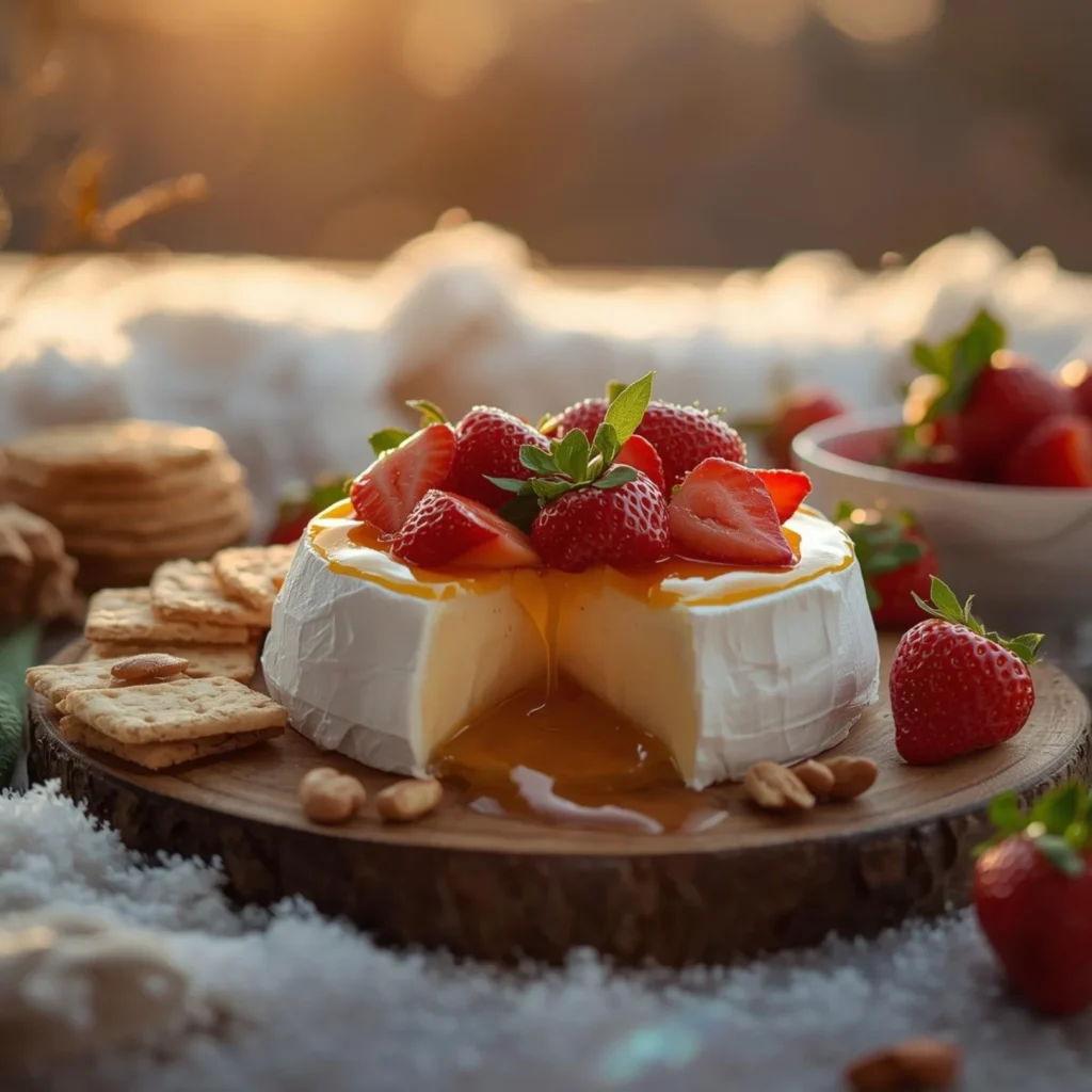Sunrise over snowBaked Brie with Honey Strawberries