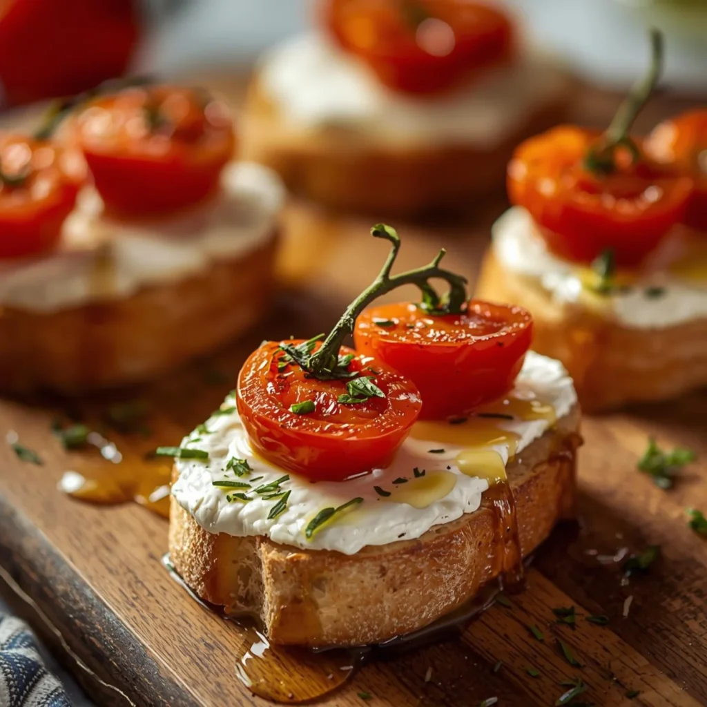 Warm Goat Cheese Tomato Crostini