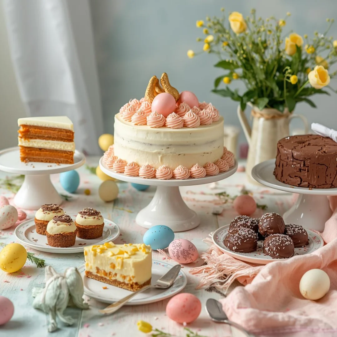 bright Easter dessert table