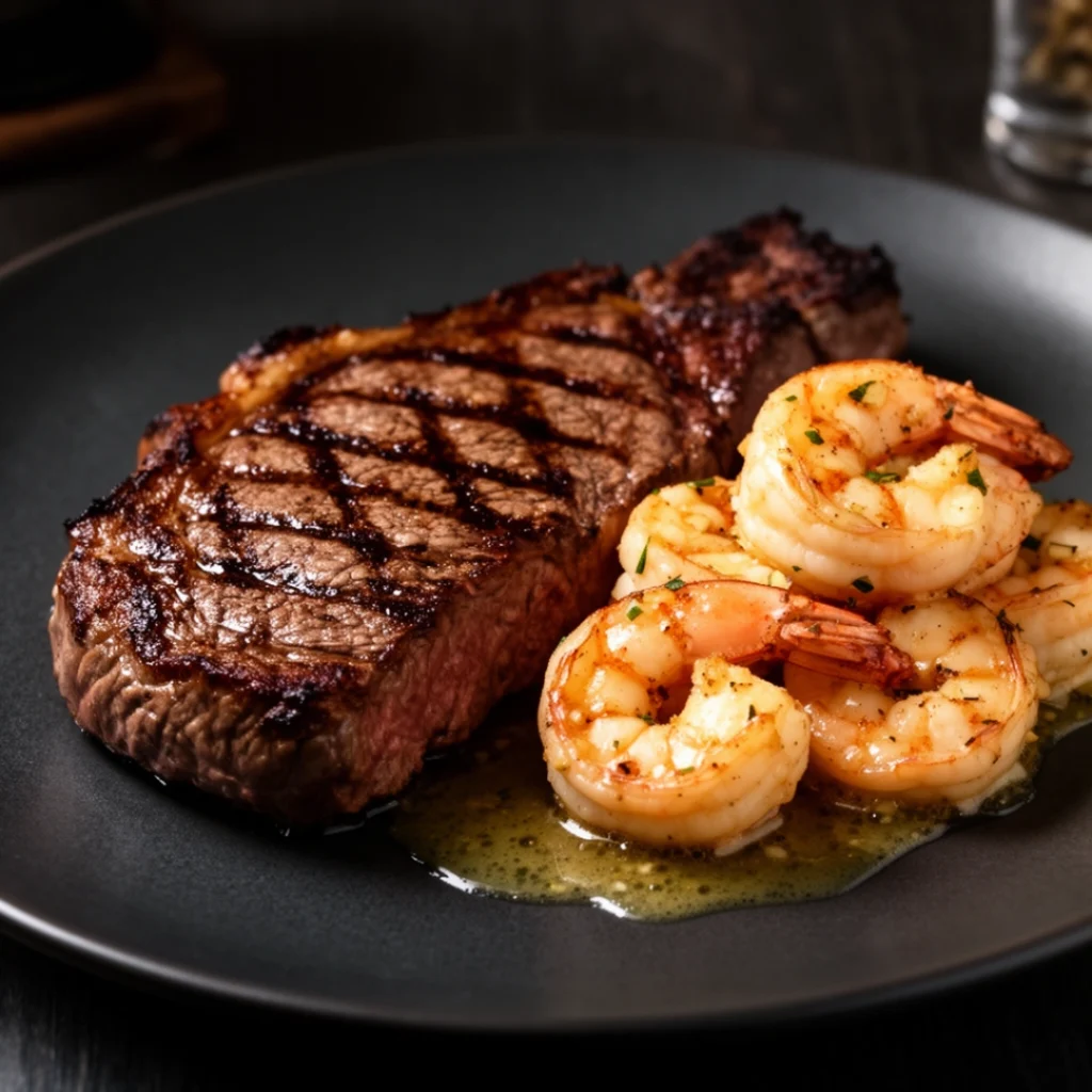 Grilled Steak Garlic Butter Shrimp
