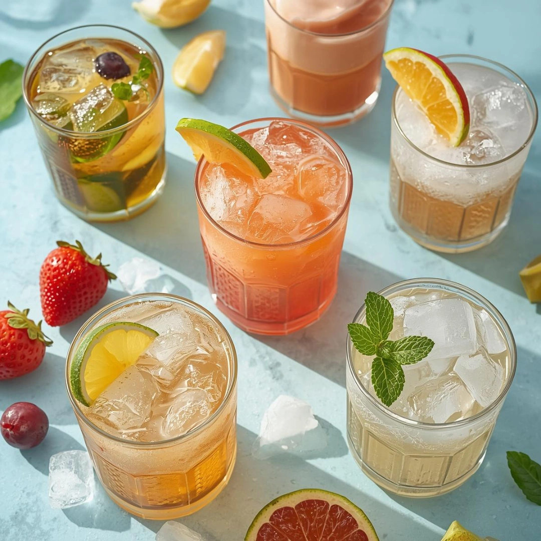 multiple icy cold drinks