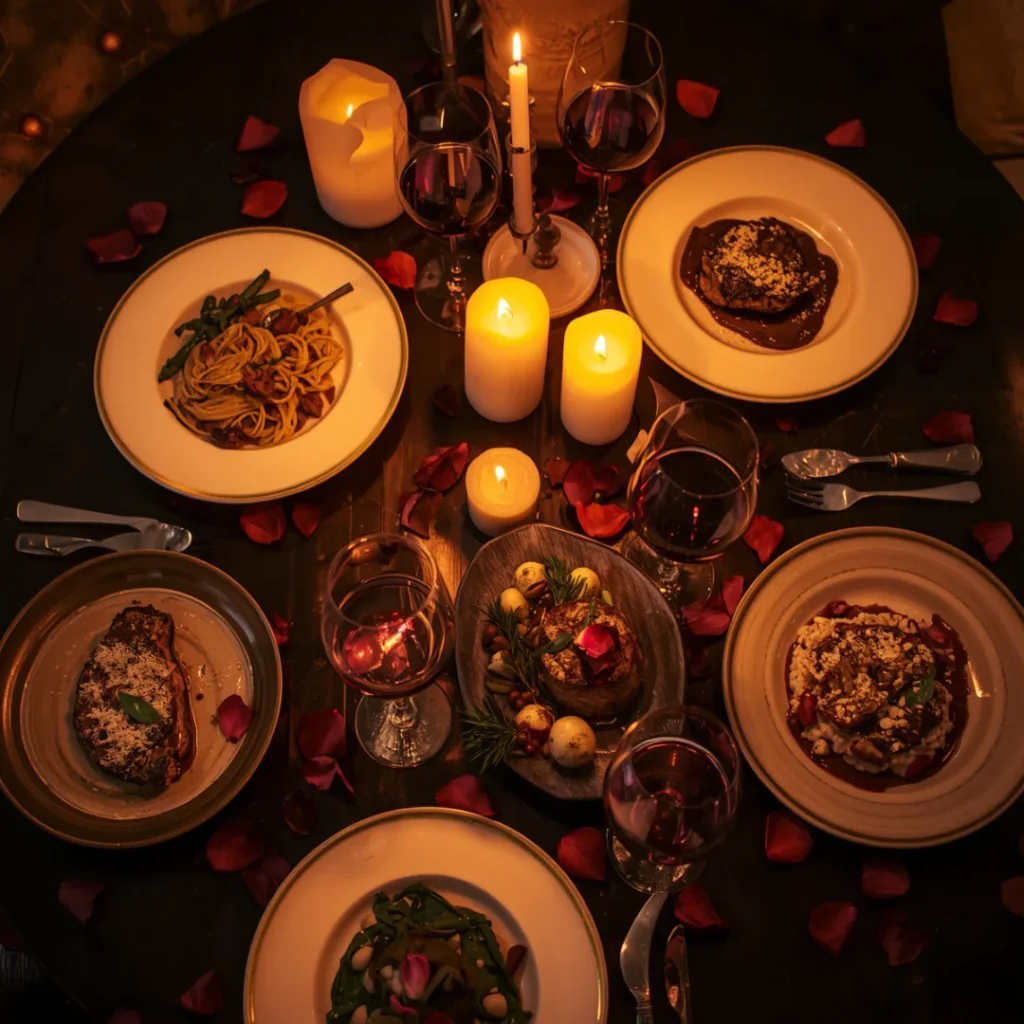 romantic candlelight dinner table