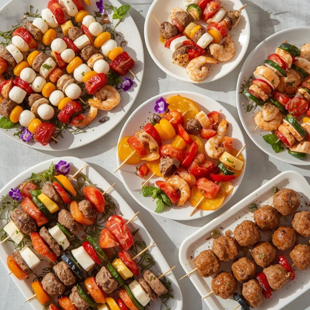 variety of appetizer skewers