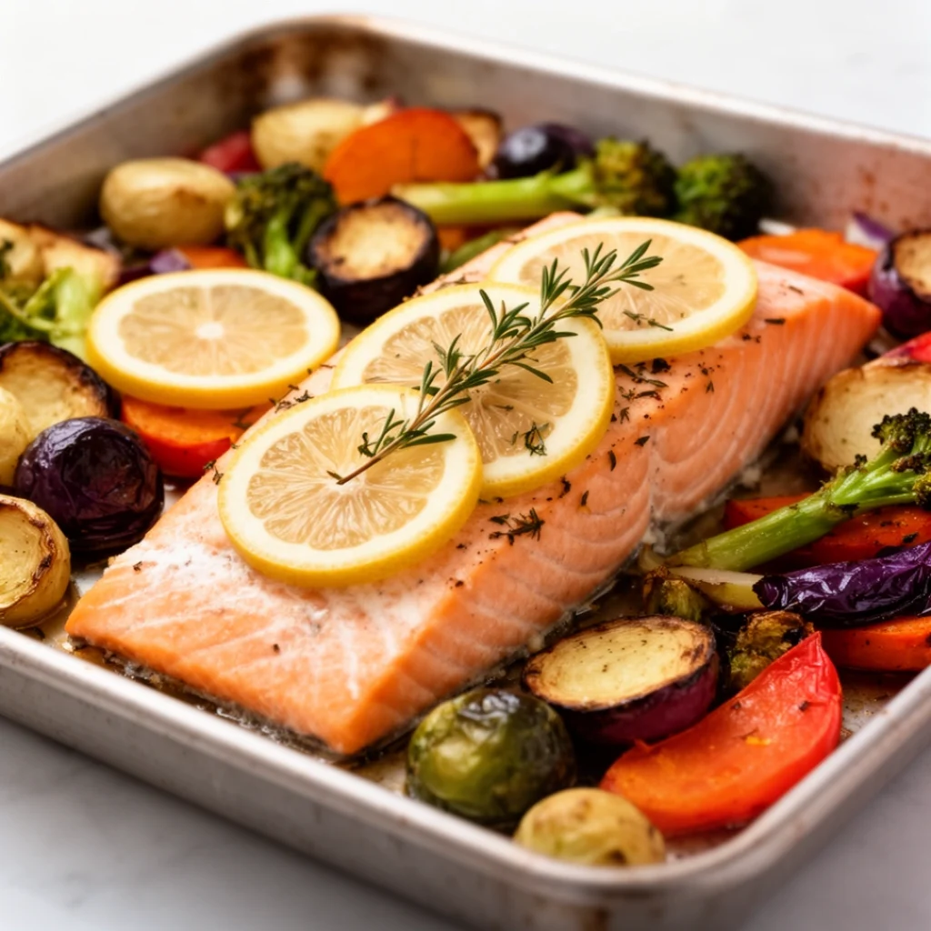 One Pan Lemon Herb Salmon Veggies