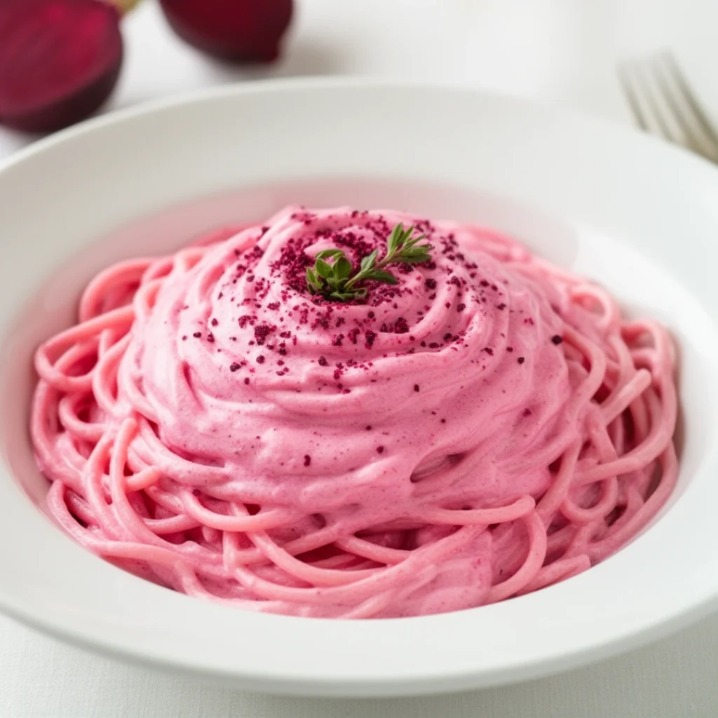 Pink Pasta with Beet Alfredo Sauce