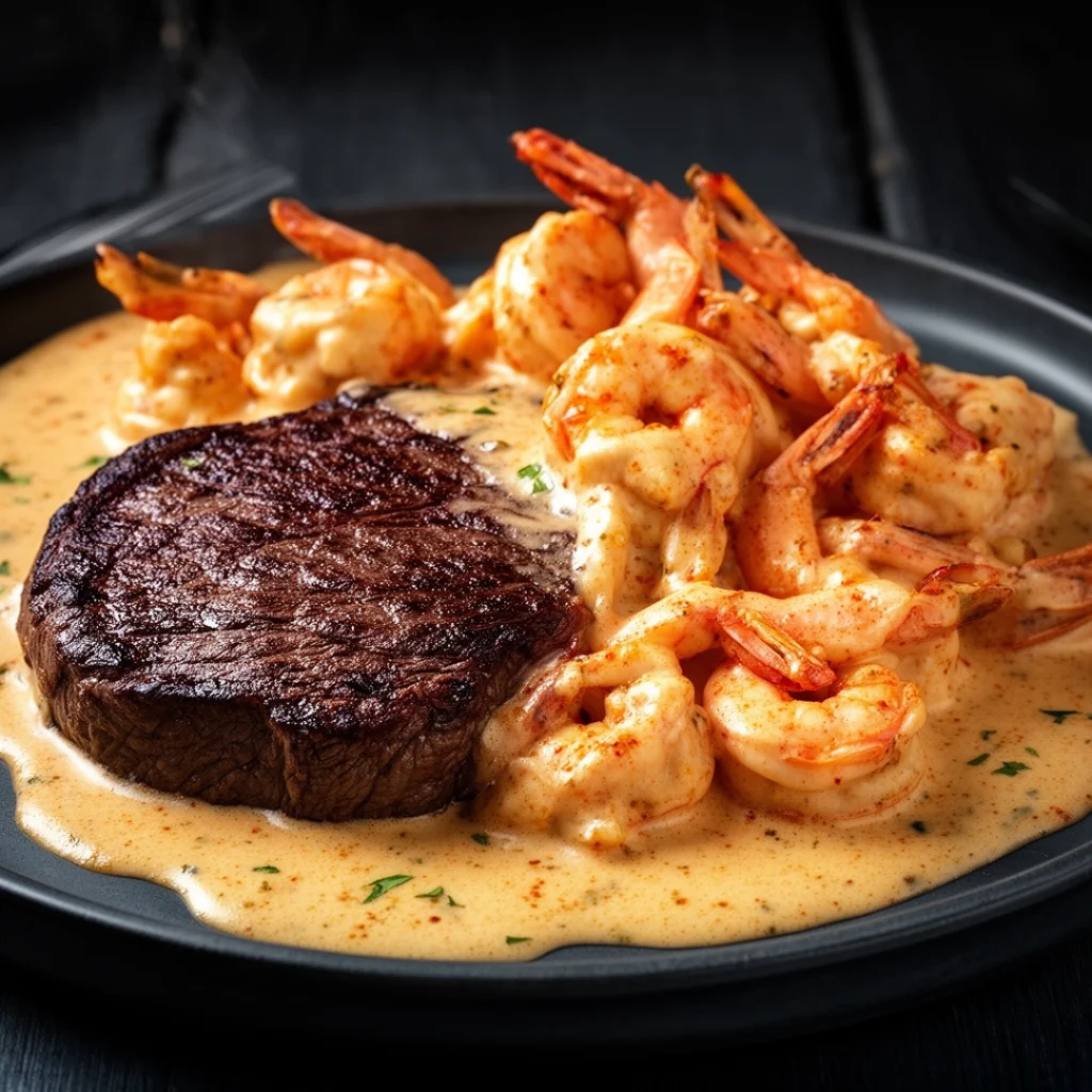 Sirloin Steak Creamy Cajun Shrimp