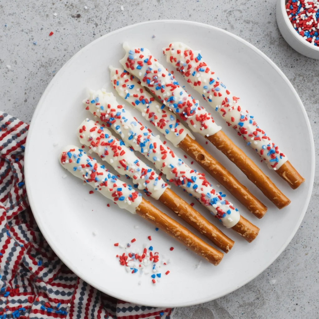 2. Patriotic Chocolate Dipped Pretzel Rods