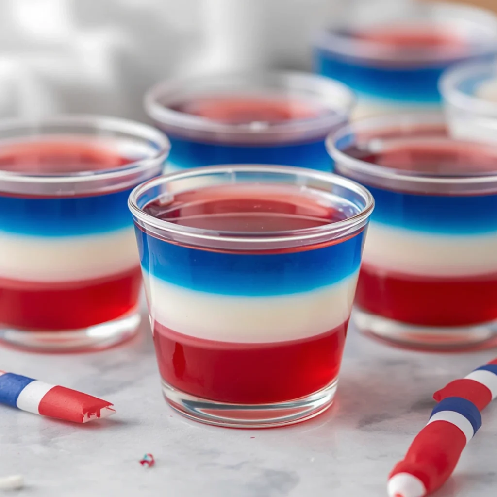 Layered Red White Blue Jello Shots