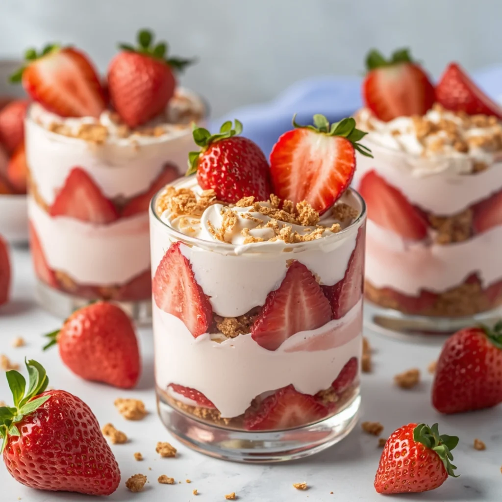 No Bake Strawberry Pretzel Parfaits