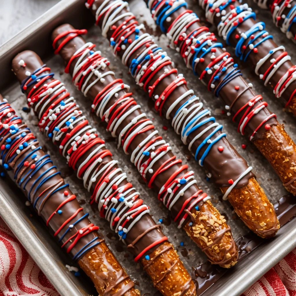 Patriotic Chocolate Dipped Pretzels