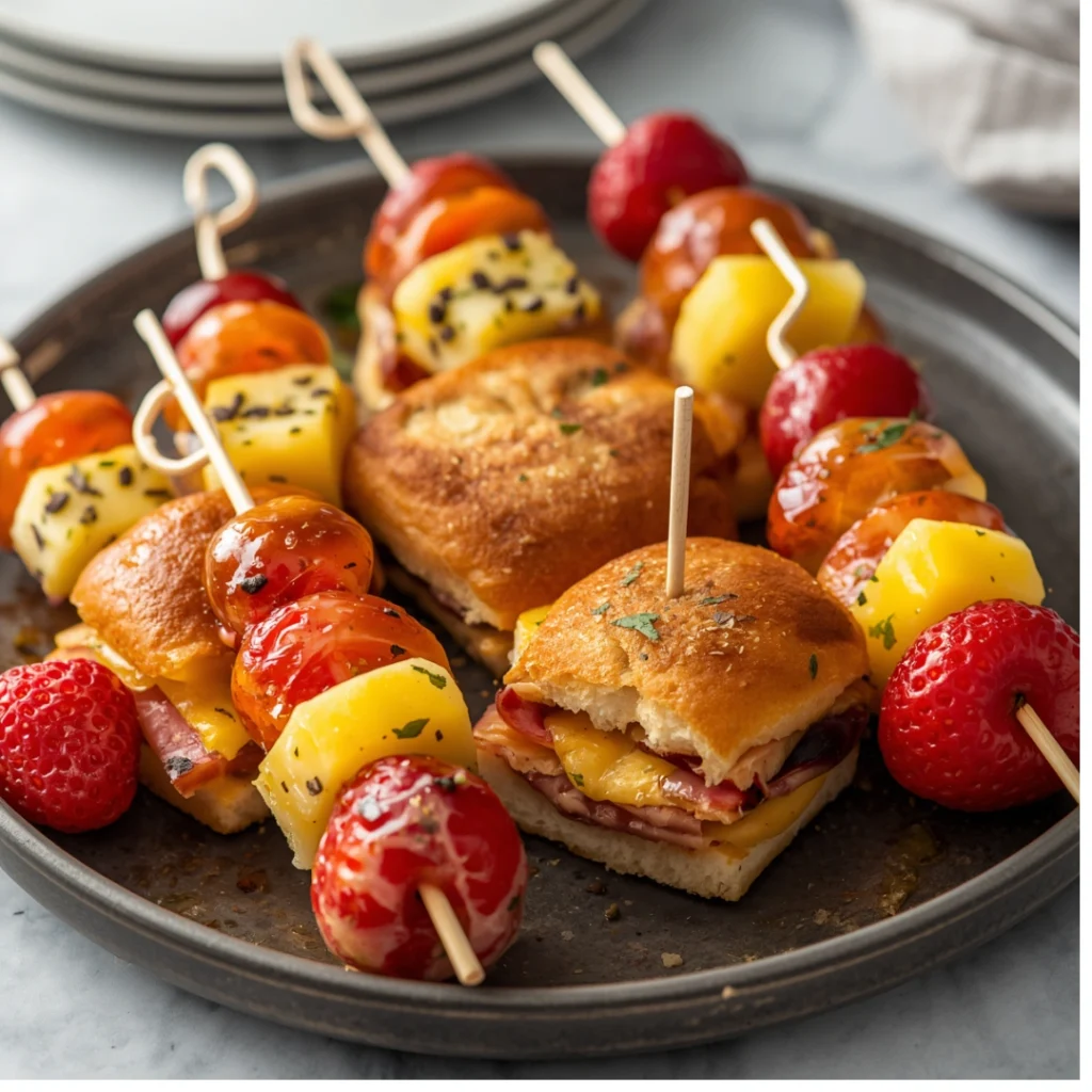 4. Mini Ham Cheese Sliders with Fruit Skewers